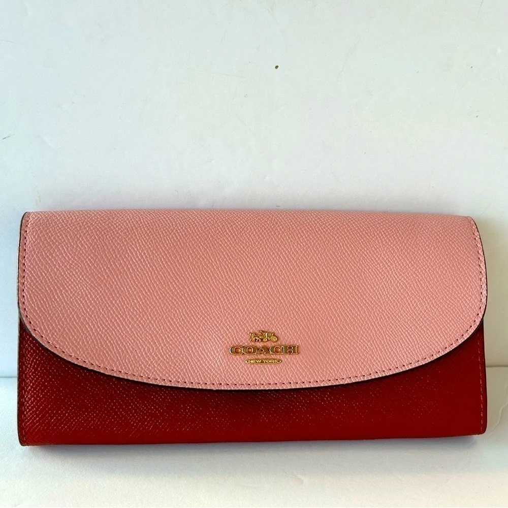 Coach NWT Color Block Leather Pink & Rust Wallet